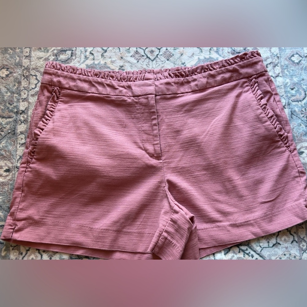 Loft Riviera Pink Shorts w ruffle trim on waist. Size 10